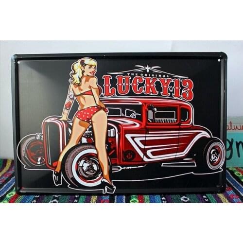 50pcs/lot Metal Sign shabby chic LUCKLY 13 Vintage Tin signs art wall decor iron Paintings Bar Home Wall painting 20*30 CM I-66