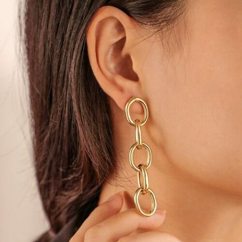 78MM Kpop Womens Simple Metal Wind Chain Earrings Vintage Alloy Ins Original Design Creative O-Chain Geometric Long Earrings