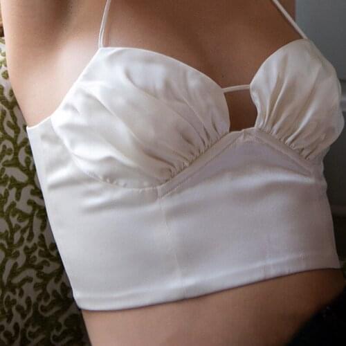 White Silk Satin Cami Top Y2K Sexy Sleeveless Spaghetti Strap Top Streetwear Women Backless Girl Summer Clothes Short Tank