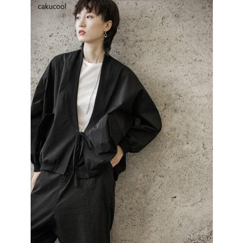 Cakucool 2019 dark wind Japanese simple simple loose straps neutral short jacket jacket female