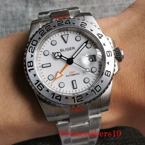 Mens Wristwatch 40mm Bliger Top Brand Mechanical Automatic White Dial Sapphire Glass Auto Date Stainless Steel Bracelet