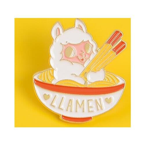 Cute sheep holding chopsticks enamel pin Hand-Pulled Noodle badges brooches for girl Lapel pin Jackets backpack Jewelry gifts