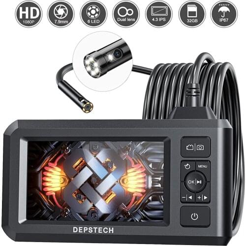 Endoscope Camera Single/Dual Lens 1080P with 4.3" LCD Screen 6 LED 16.5FT Semi-Rigid Cable 32GB TF Card Inspection Camera