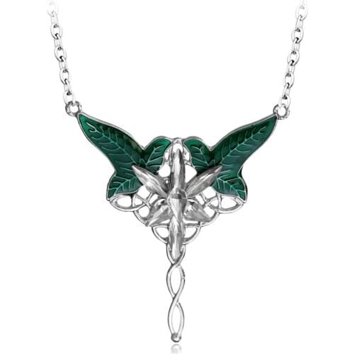Free Shipping Long Elven Leaf Pendant Arwen Evenstar Pendant Necklace For Men And Women Movies Jewelry Wholesale