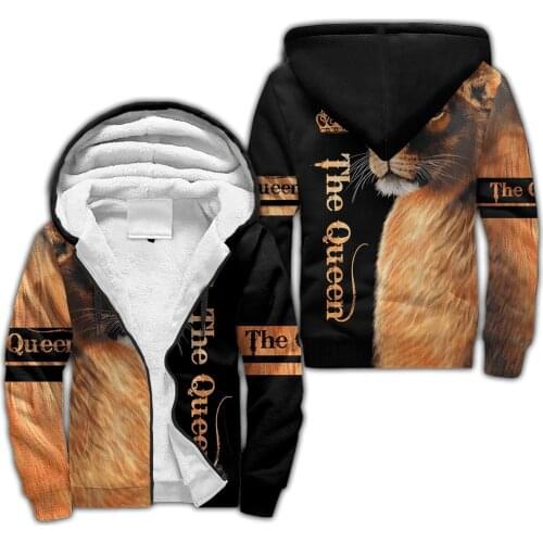 Lion Queen 3D printed Fleece zipper Hoodies Men Women Winter Warm plus velvet jacket cosplay costumes Casual Coat