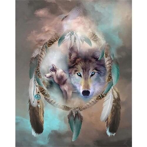 Wolf Dreamcatcher Animal DIY Cross Stitch 11CT Embroidery Kits Craft Needlework Set Printed Canvas Cotton Thread Home Design