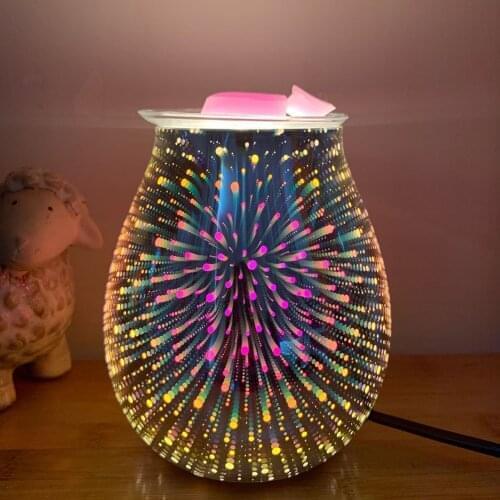 Electric Candle Warmer Art Fireworks Glass Scented Oil Tart with 3D Effect Night Light Fragrance Aroma Decorative Lamp
