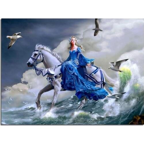 K2014 YIKEE Diamond Painting Full Drill Kit " Horse Princess " Diamond Embroidery 5D DIY Diamonds Mosaic Cross Stitch