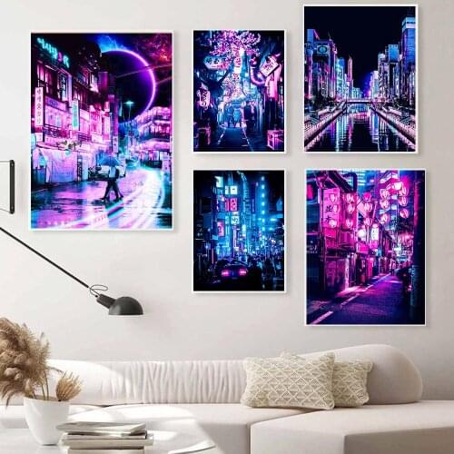 Cartoon View Street Prints Poster Night Tree Anime Canvas Wall Art HD Painting For Bedroom Clubroom Modular Pictures Home Decor