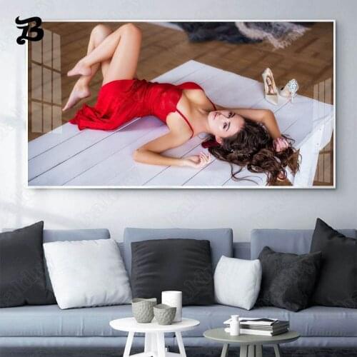 Canvas Painting Sexy Woman Lying On The Ground Figure Painting Wall Art Posters and Prints for Living Room Home Wall Decoration
