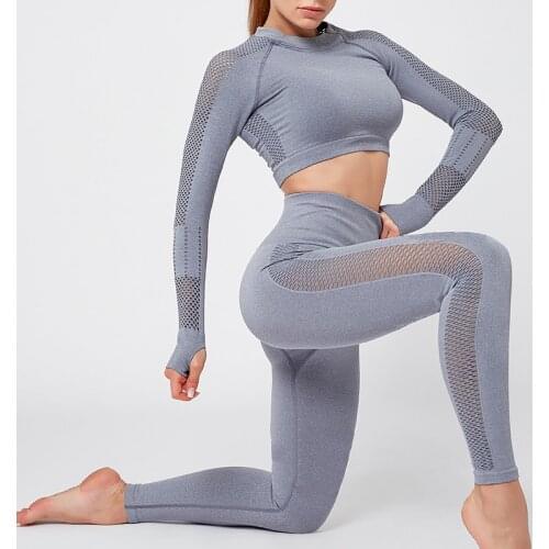 2 Piece Set Women Seamless Yoga Sets Female Sport Gym Suits Wear Running Clothes Women Fitness Sport Suit Long Sleeve Clothing