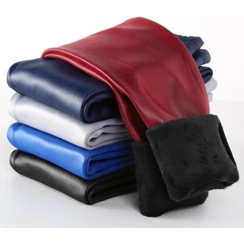 Winter Girls Leggings Kids Thick Velvet Leggings Pencil Pants Children Warm Trousers Faux PU Leather Legging Slim Leather Pants