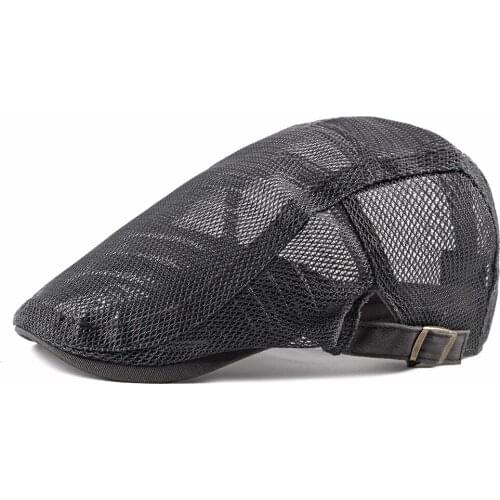 Men Breathable mesh Summer hat Newsboy Beret Ivy Cap Cabbie Flat Cap Unisex Ivy Gatsby Cabbie Driving Hat Black Brown