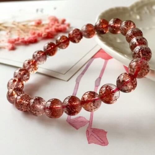 Genuine Natural Lepidocrocite Quartz Red Super 7 Crystal Rare Women Man 8mm Round Beads Stretch Bracelet AAAAA Certificate