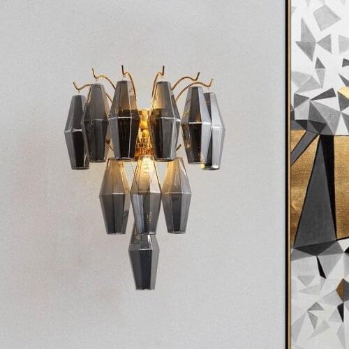 Nordic Grey / Amber Crystal Parlor Wall Lights Surface mount E14 LED Bulb Home Decoration Wall Lamps Bedroom Wall Light Fixture