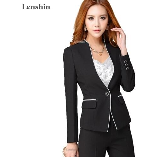 Lenshin 2 Pieces Set Formal Pant Suit Women Office Lady Work Wear Elegant Business Uniform Style Jack with Trouser