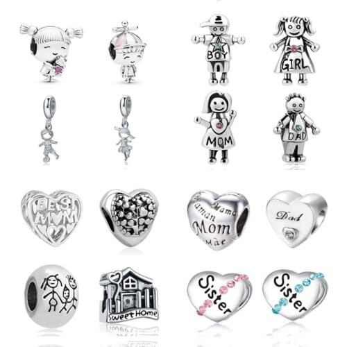 2020 new 4pcs/lot wholesale mix girl boy best mom dad family sister tree sweet home diy bead fit Pandora charms bracelet X050