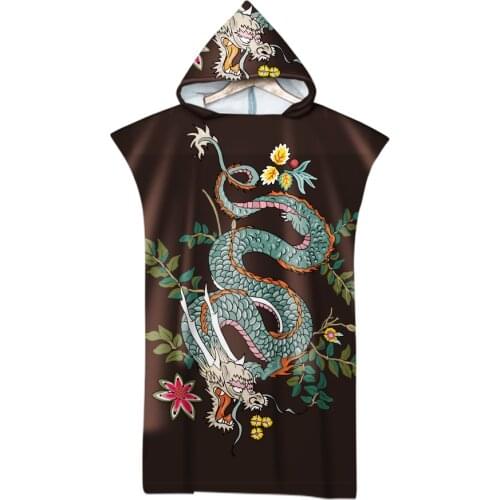 New Printed Dragon Bath Beach Towel Microfiber Changing Bathrobe Cloaks Hooded Swimming Pool Gym Fitness Bath Towels