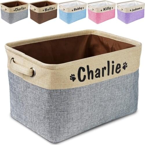 Personalized Pet Toy Storage Box Washable Foldable Canvas Bag Dogs Name Printed for Free Basket For Keeping Puppy Clothes &Stuff