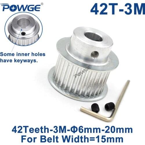 POWGE 42 Teeth HTD 3M Synchronous Pulley Bore 6/8/10/12/14/15/16/17/19/20mm for Width 15mm HTD3M Timing belt 42Teeth 42T