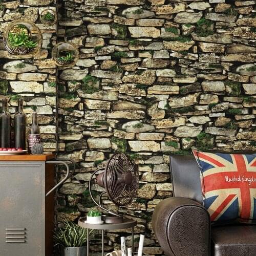 Retro 3 D solid brick stone antique brick wall paper restaurant barber shop hotel industrial wind background wallpape