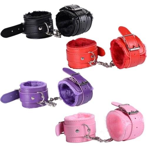 Sexy Adjustable PU Leather Plush Handcuffs Ankle Cuff BDSM Bondage Sex Toy Restraints Exotic Accessories Adult Games