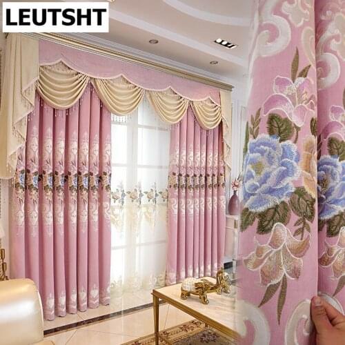 European Style Curtains for Living Dining Room Bedroom Embroidery Flower Korean Garden Yarn Curtains Tulle Product Customization
