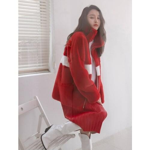 HDHOHR 2021 High Quality Real Mink Fur Coats Full Pelt Color Contrast Fashion Natural Mink Fur Jackets Winter Female Fur Jacket