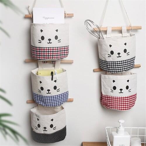 Cute Cartoon Cat Hang Storage Bag Wardrobe Door Bathroom Organizer Sundry Bags