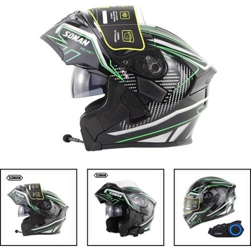 SOMAN Motorcycle helmet With Bluetooth Casco moto Headest Full Face Shield Accessories Motocross Modular For Racing Bicycle