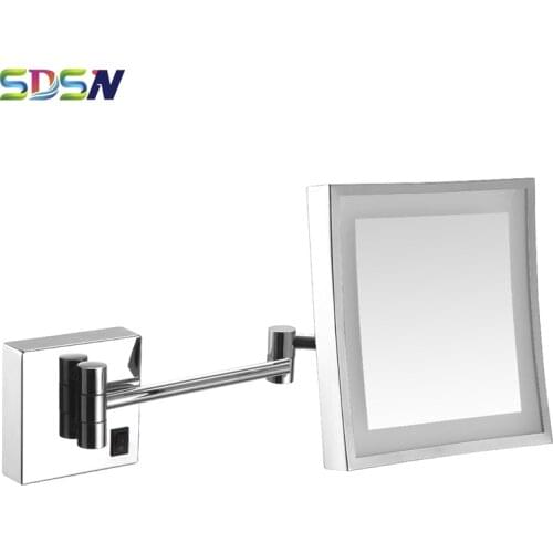 LED Bath Mirror SDSN Polished Chrome Bathroom Mirrors Square LED Cosmetic Mirror Quality Brass 8 Inch LED Batrhoom Mirrors