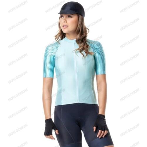 Cycling Jersey Girl Blue Short Sleeve Summer Slim Thin Bike Wear Clothing Beautiful Tops Breathable