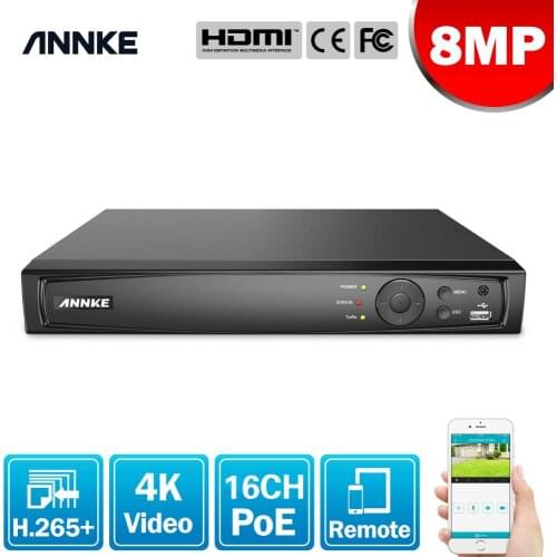 ANNKE 4K 16CH POE Video Recorder 4K H.265+ NVR For HD POE 2MP 4MP 5MP 8MP IP POE Camera Home Surveillance Security Motion Detect