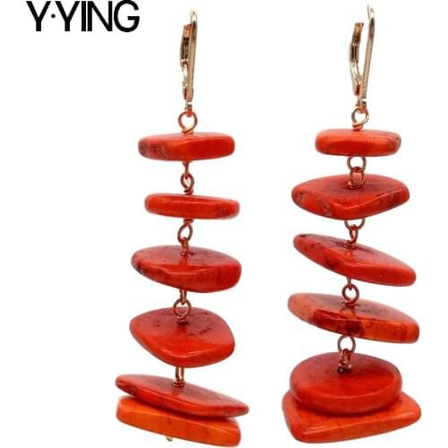 Y·YING Freeform Disc Orange space Turquoises Lever Back dangle Earrings handmade trendy for women