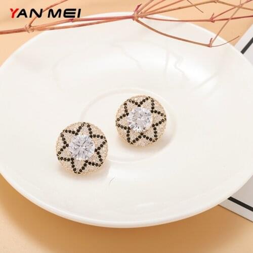YANMEI Round Hexagonal Star Stud Earrings Exquisite Zircon Inlaid Delicate and Elegant Ear Studs Casual Daily Jewelry YME9498