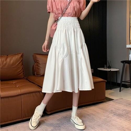 Skirt White Short Skirt Female Summer New Style Korean Version of Age-reducing High Waist Elastic A-line Mid-length Skirt