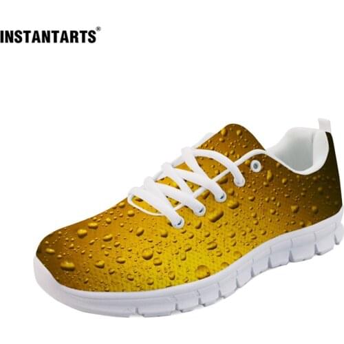 INSTANTARTS Funny Beer Printed Women Flats Shoes Spring Women Men Mesh Waking Breathable Sneakers Light Lacing Casual Footwear