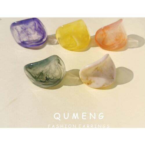 QUMENG Fashion contracted irregular resin earring for women polygon female sweet cute stud earrings summer colorful jewelry