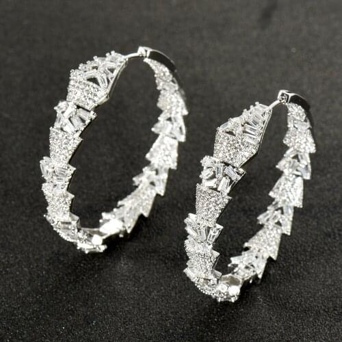 HIBRIDE Beauty Brand Sparkling Baguette CZ Bridal Hoop Earring For Women Jewelry Accessories Pendientes Hombre Wholesale E-959