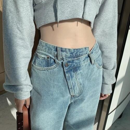 High Waist Womens Blue Jeans 2021 Spring New Straight Long Pants Vintage Sense of Design Streetwear Baggy Femme Denim Trouser