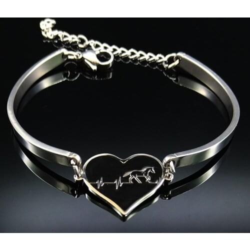 Fashion Heart Horse Stainless Steel Bangle for Women Silver Color Bracelets & Bangles Jewelry bracelet manchette E1771S01