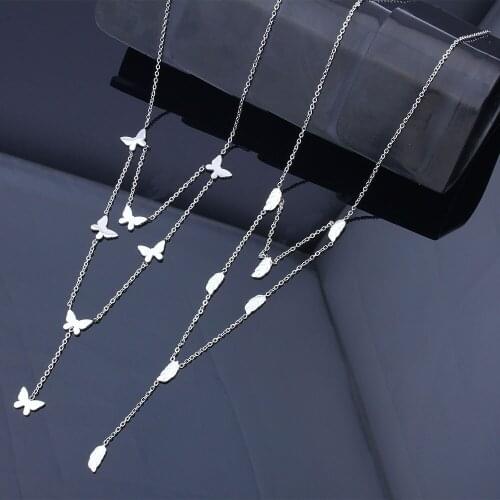 Female Necklace Women Stainless Steel Necklace Long Necklace Butterfly Necklace Heart Necklace For Women Steel Necklace Jewelry