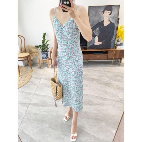 Women Dress Spring/Summer 2020 New Dress Fashion Casual Floral Print Suspenders Midi Dress