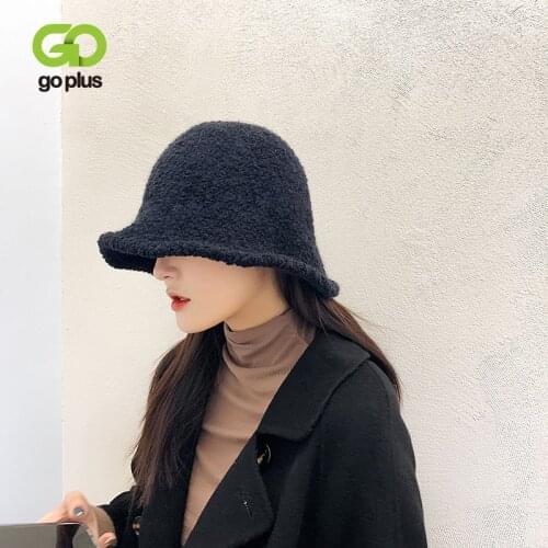 Womens Bucket Hat Winter Autumn Casual Solid Warm Black Hats Womens Caps Czapka Zimowa Sombreros De Mujer