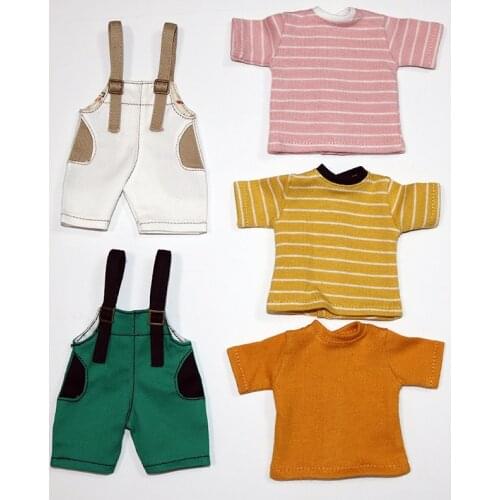 1PCS Overall Blyth Dolls Suspender Trousers Stripe T-shirt for Blyth Licca 1/6 Dolls Bib pants Clothes for dolls Accessories