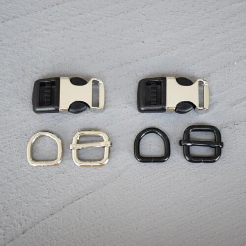 20 Sets 15mm Plastic Side Release Buckle Metal Double Pin Belt Roller Buckle Coat D Ring Strap Adjustable Harness DIY Collar