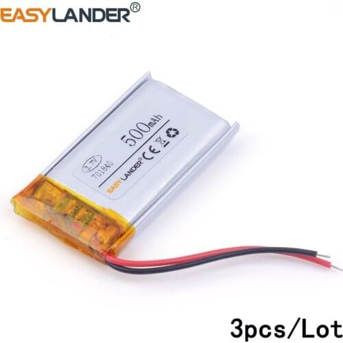 3pcs /Lot 500mAH 701840 3.7v lithium Li ion polymer rechargeable battery for TOY POWER BANK GPS mp3 mp4 cell phone speaker
