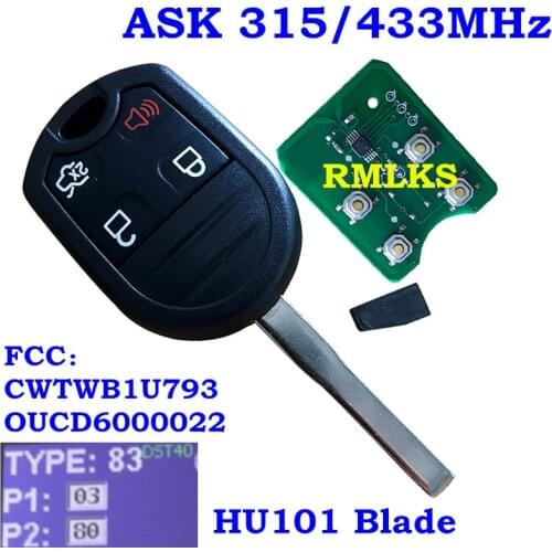 4 Buttons Remote Head Car Key Fob 315/433Mhz For Ford C-Max Escape F350 Focus SE SEL Transit Connect with 4D-63 CHIP OUCD6000022