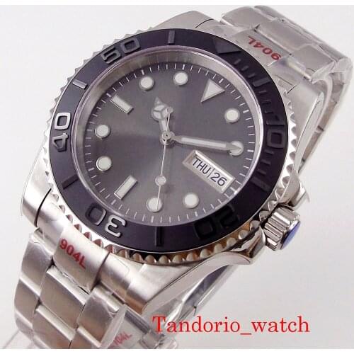 40mm Bliger Grey Dial NH36A Automatic Mens Watch Sapphire Glass Date Week Function Rotating Bezel 904L Bracelet Luminous