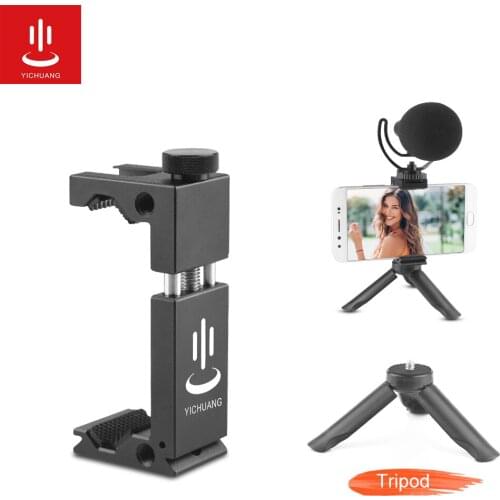 YICHUANG Aluminum Metal Microphone/Phone Bracket Phone Tripod Clip Holder Clamp Adapter for iPhone X XR XS 8plus Samsung Huawei